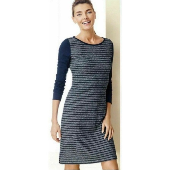 Talbots Navy Nautical Striped French Terry Casual Wear Dress Size Medium Petite - Picture 1 of 5